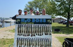 Five people enjoying a day of fishing at the lakeside in Marblehead