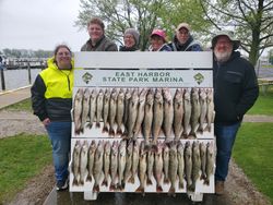 Fishing group displays large walleye catch at East Harbor State Park Marina in Lakeside Marblehead OH