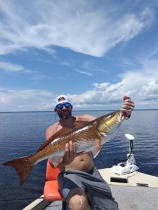A lone fisherman catching a big fish in Panama City