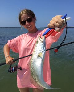 This young lady landed several nice Speckled Trout today in St Joseph Bay fishing with Capt Mitch