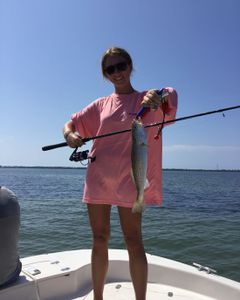 Photograph of a 16-inch spotted weakfish caught while fishing in FL