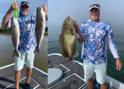 Two anglers with 3 gag grouper and redfish in Hudson