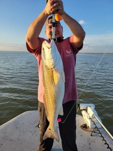 Solo fisherman in Matagorda, Texas holding a 39-inch fish