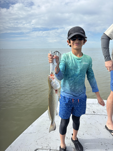 A spotted weakfish reeled in from the waters of Matagorda, TX.