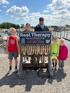 Fresh walleye catch displayed on fishing charter cleaning station in Oregon OH