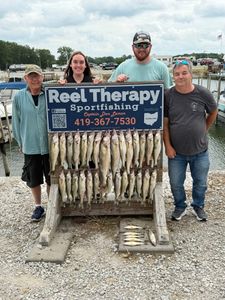 Successful walleye fishing trip display board showing multiple caught fish in Oregon OH