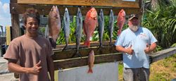 8 grey snapper, king mackerel, and spanish mackerel caught fishing in Destin