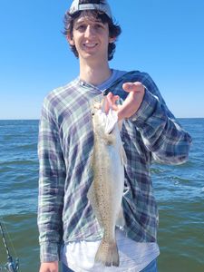 Fisherman catches a spotted weakfish in NC