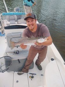 A spotted weakfish, an 18-inch fish, caught while fishing in Manns Harbor