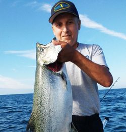 Angler catching a rainbow trout in Toronto