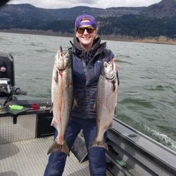 Two rainbow trout caught fishing in Aumsville