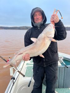 Massive blue catfish landed on cold lake day