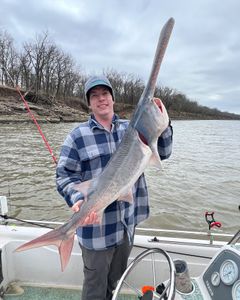 Fishing in Mannford with a 45-inch catch