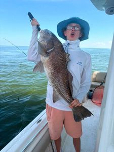Large black drum fish caught while fishing in Mannford OK