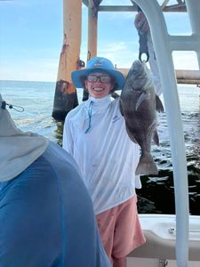 Black drum fish catch displayed on fishing boat in Mannford OK