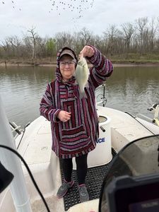 Fishing trip on lake in Mannford OK with caught fish displayed on boat