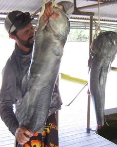 Two anglers fishing at Grand Saline with big 31-inch fish