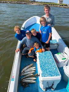 Successful fishing trip in Gulf Shores AL with fresh caught speckled trout displayed on boat deck