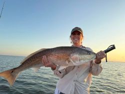 Large redfish catch held on boat in Corpus Christi TX waters at sunset