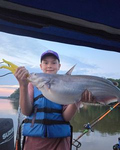 Catch of the day! A 24-inch blue catfish reeled in from NC waters.