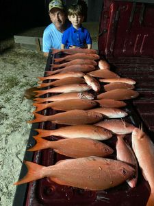 Two anglers fishing with five fish caught in Florida