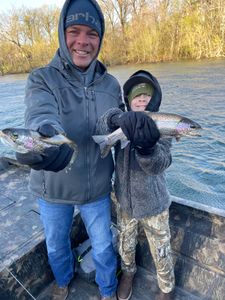 Two rainbow trout caught in Branson, Missouri