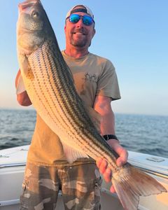 Striped bass caught by angler in Carteret