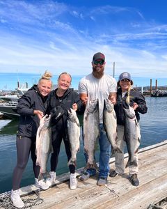 Five chinook salmon and coho salmon caught while fishing in Portland