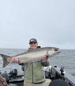Chinook salmon catch displayed on fishing boat in Portland OR waters