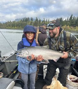 Chinook salmon catch displayed on fishing boat in Portland OR