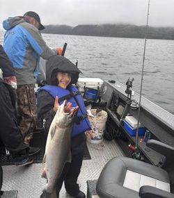 Coho salmon catch on fishing boat in Portland OR waters