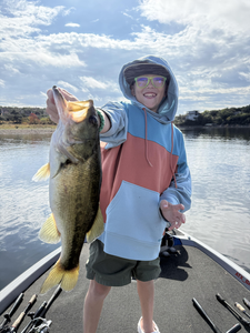 Nice largemouth bass caught with light tackle! Great day on the water despite the clouds.