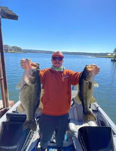 Two largemouth bass caught fishing in Lago Vista