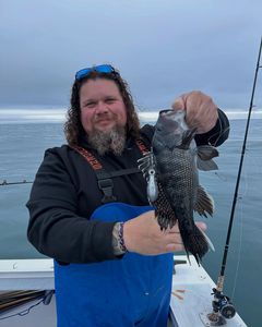 A fisherman catching a sea bass in Neptune City