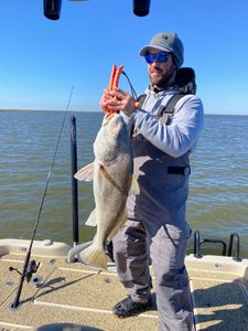 Angler fishing for a black drum in Theriot