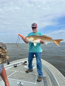 A person holding a large redfish in Theriot