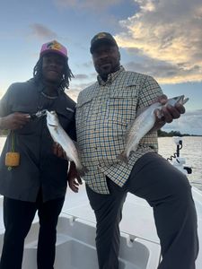 Two speckled trout caught during fishing trip in Port Arthur TX