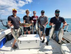 A group of 6 muskellunge fish caught while fishing in Ontario