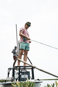 Fishing from elevated platform on boat in Awendaw SC waters