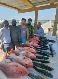 Group of 5 people fishing in the Gulf Shores