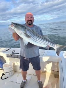 Striped bass caught in Wells Harbor