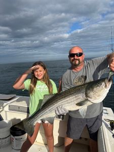 Striped bass caught while fishing at Wells Harbor