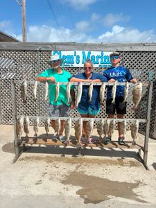 Fishing catch display showing black drum and speckled trout from Corpus Christi TX