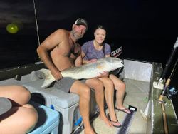 Redfish catch on fishing boat in Morehead City NC at night
