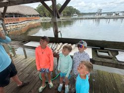 Fresh caught fish displayed on wooden dock table in Panacea FL