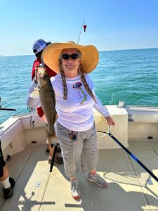 Angler holding a 19-inch fish at Lakeside Marblehead