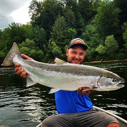 Caught a 32-inch pink salmon while fishing in MI