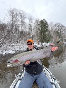 A rainbow trout fish caught by a fisherman in Michigan