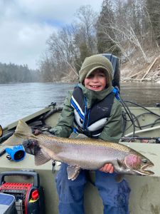 A rainbow trout being caught in Stanwood