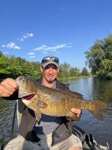 Huge 26-inch Smallmouth Bass caught fly fishing in Stanwood!